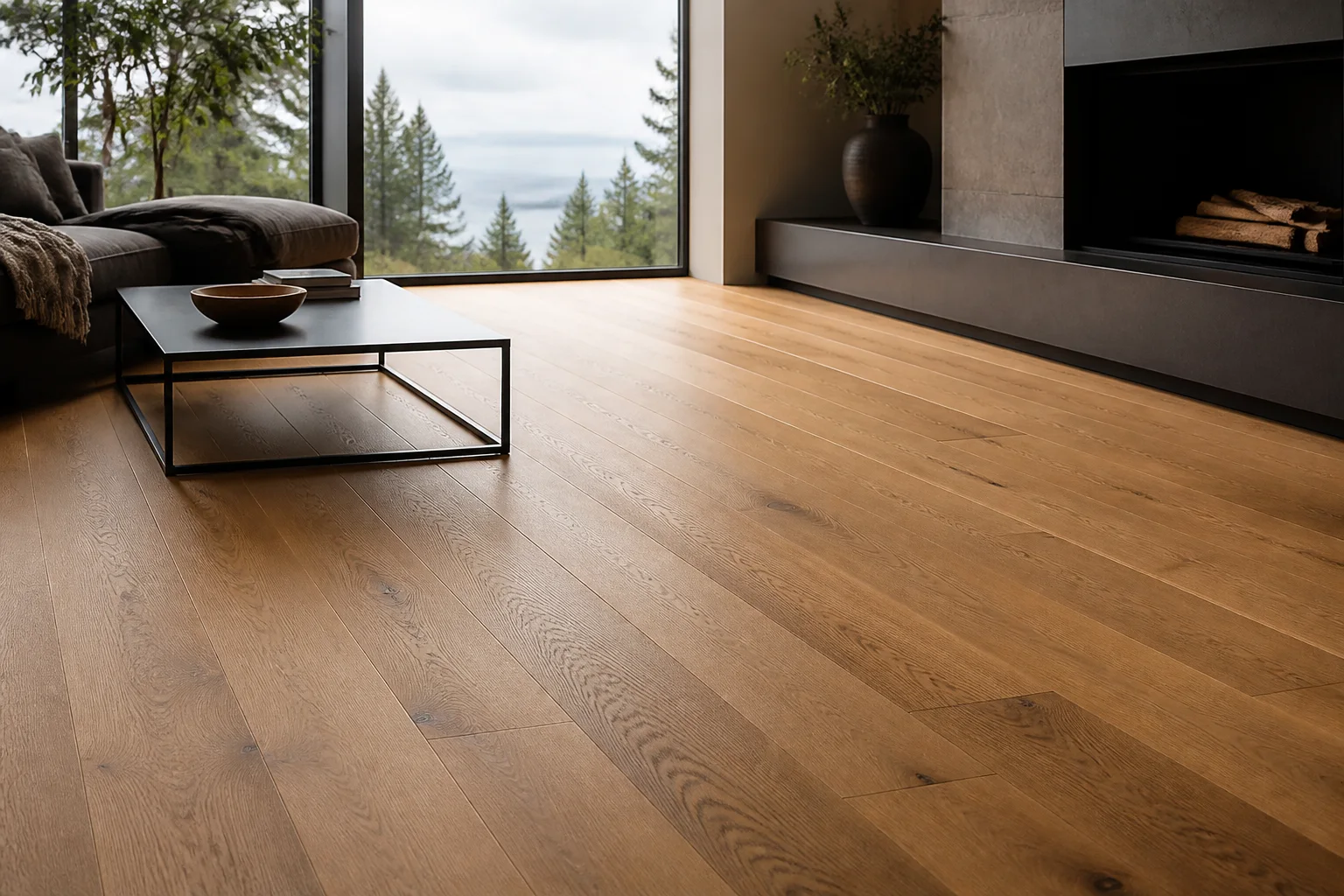 Illustrative example of warm oak hardwood flooring